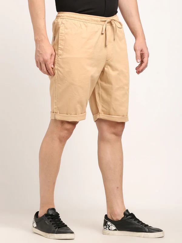 Indian Terrain Men's Regular Fit Solid Beige Shorts